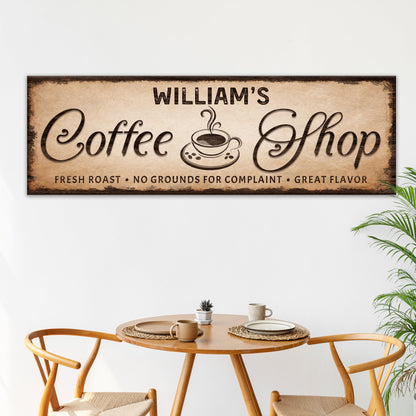 Canvas Coffee Shop Sign III by Tailored Canvases, vintage parchment with coffee cup illustration on Tampa Home & Garden Store