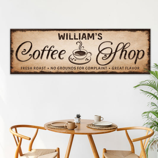 Canvas Coffee Shop Sign III by Tailored Canvases, vintage parchment with coffee cup illustration on Tampa Home & Garden Store