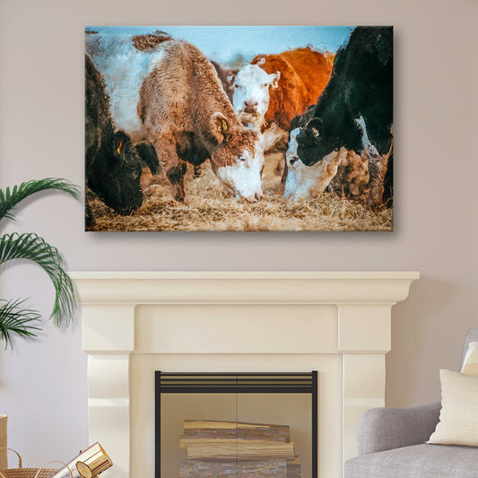 Family Of Hereford Cattle Canvas Art Tailored Canvases, red and white cattle on canvas on Tampa Home & Garden Store