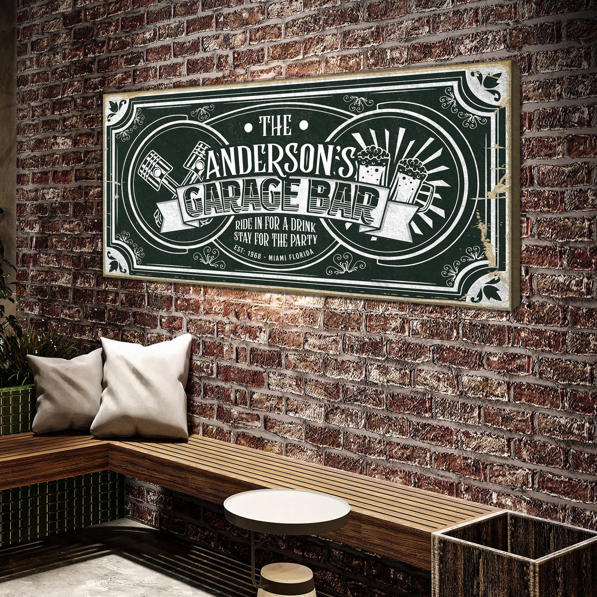 Garage Bar Victorian Vintage Sign canvas, green vintage design by Tailored Canvases on Tampa Home & Garden Store