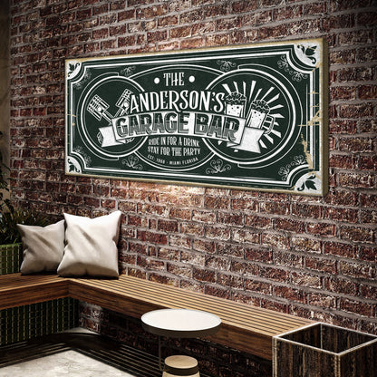 Garage Bar Victorian Vintage Sign canvas, green vintage design by Tailored Canvases on Tampa Home & Garden Store