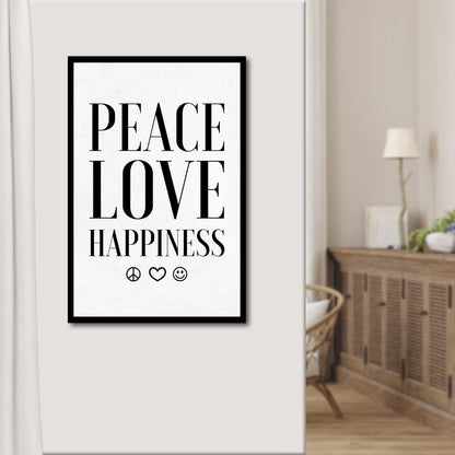 Peace Love Happiness Sign II canvas by Tailored Canvases, typography wall art with symbols on Tampa Home & Garden Store