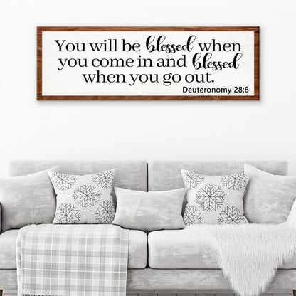 Canvas sign Deuteronomy 28:6 blessed when you come and go out, black on white Tailored Canvases on Tampa Home & Garden Store