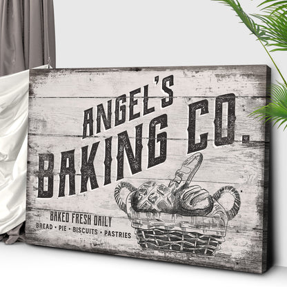 Baking Co Sign III canvas by Tailored Canvases with rustic wood plank and bread basket on Tampa Home & Garden Store