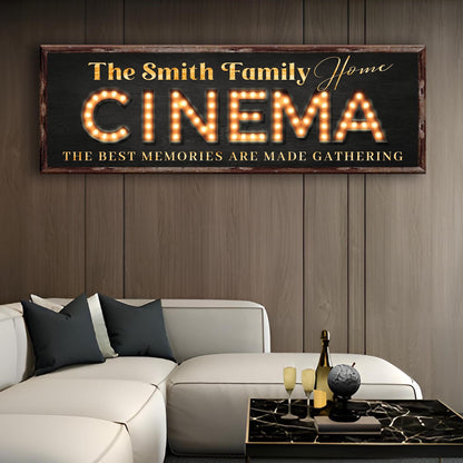 Family Home Cinema Sign canvas by Tailored Canvases, CINEMA marquee letters rustic frame on Tampa Home & Garden Store