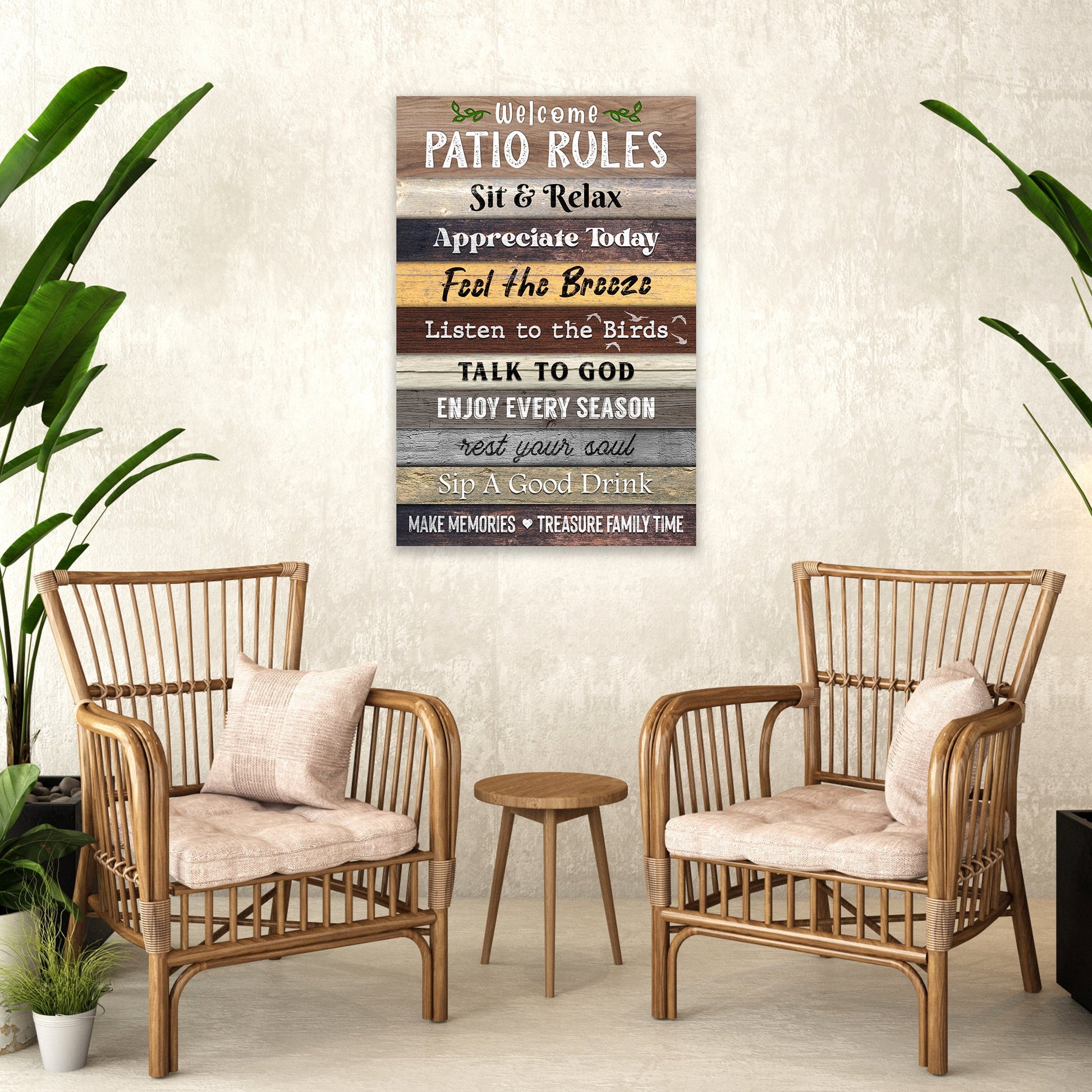 Patio Rules Sign III Canvas by Tailored Canvases, rustic wood plank wall art on Tampa Home & Garden Store