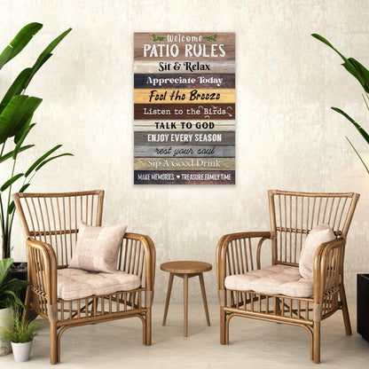 Patio Rules Sign III Canvas by Tailored Canvases, rustic wood plank wall art on Tampa Home & Garden Store