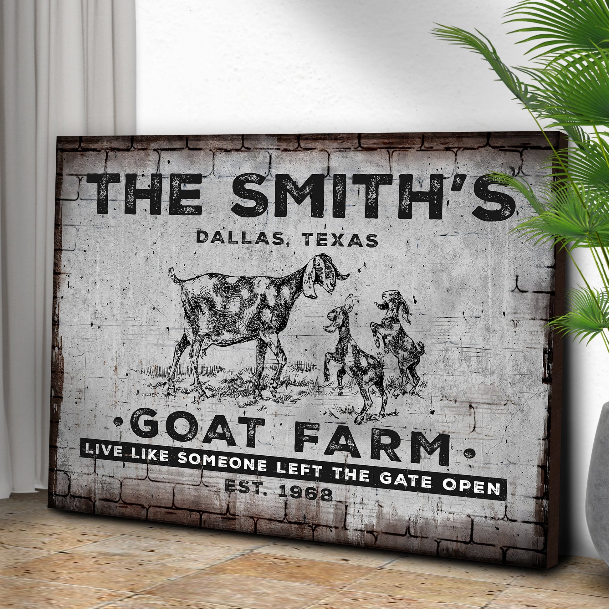 Goat Farm Sign II canvas crafting sign with vintage brick backdrop Tailored Canvases on Tampa Home & Garden Store