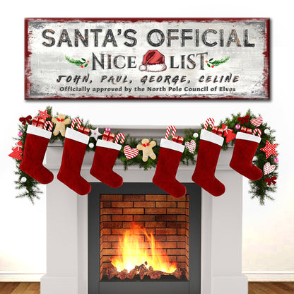Canvas Santa's Nice List sign with Santa hat and holly accents by Tailored Canvases on Tampa Home & Garden Store