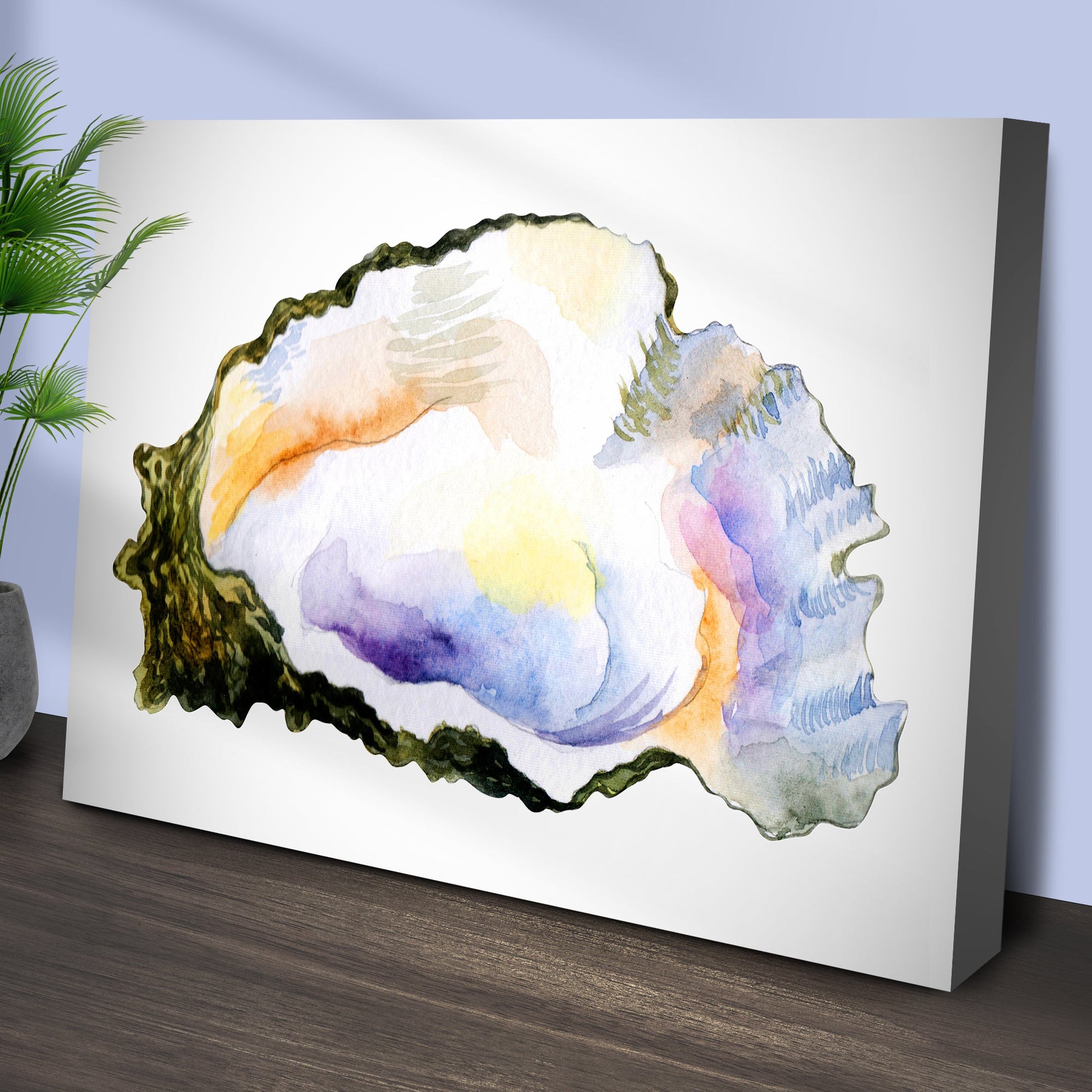 Oyster Watercolor Canvas Wall Art featuring pastel shell hues on canvas by Tailored Canvases on Tampa Home & Garden Store