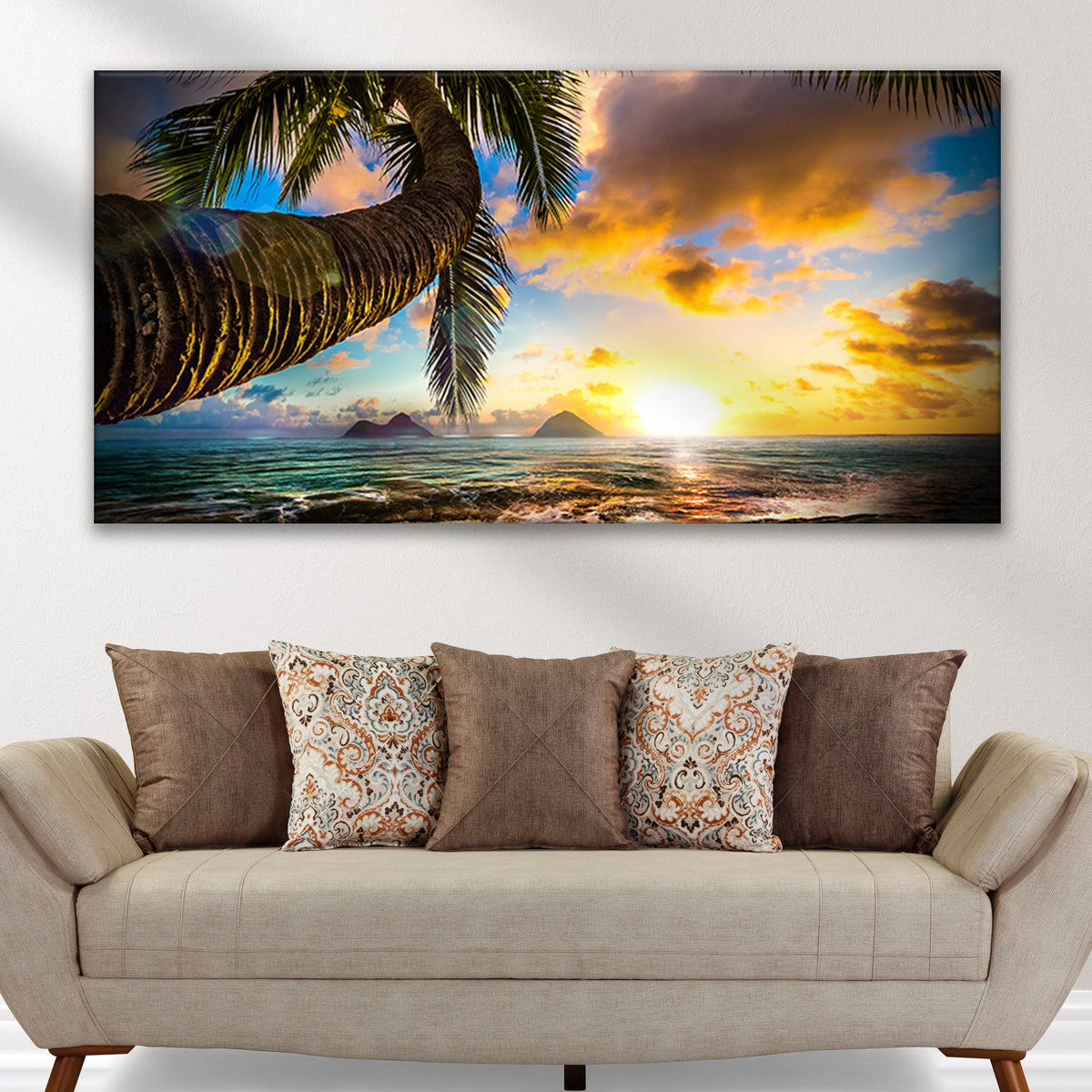 Canvas Tropical Blue Beach Hawaii Sunset Wall Art by Tailored Canvases, palm tree sunset on Tampa Home & Garden Store