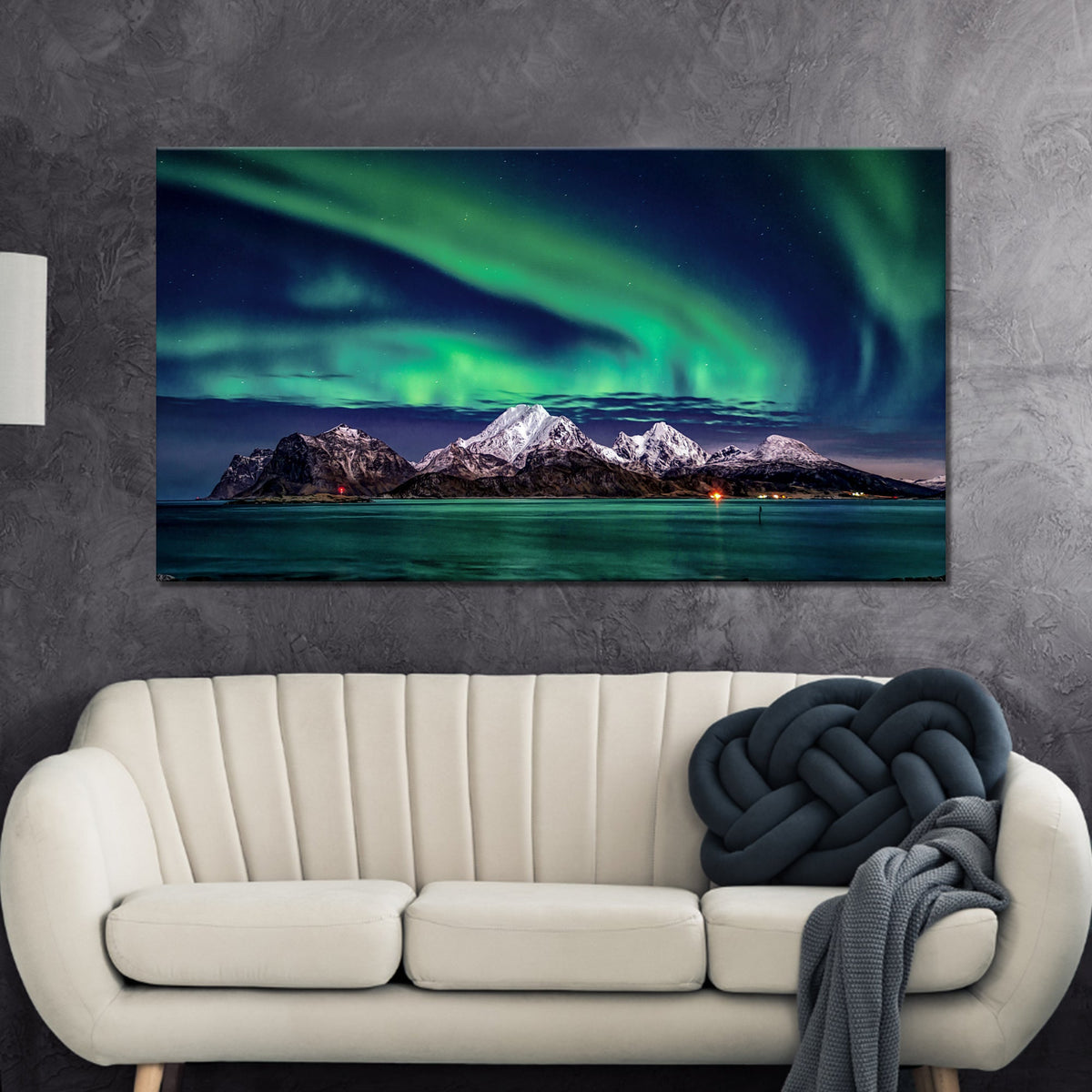 Lake And Northern Lights Canvas Wall Art by Tailored Canvases, aurora over mountains on Tampa Home & Garden Store
