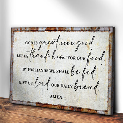 Canvas God Is Great God Is Good Prayer Sign II by Tailored Canvases with a rustic rusted border on Tampa Home & Garden Store