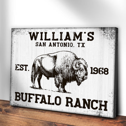 Buffalo Ranch Sign II canvas by Tailored Canvases with black typography on whitewashed panel on Tampa Home & Garden Store

