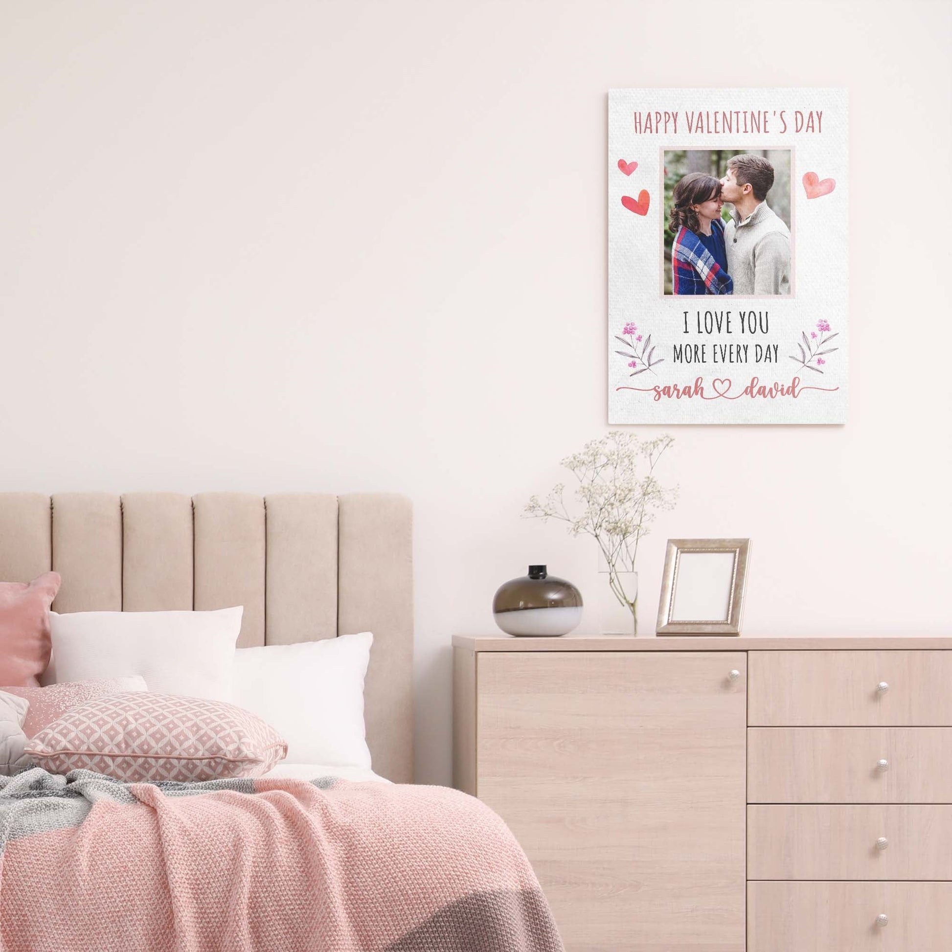 Canvas sign I Love You More Every Day romantic decor by Tailored Canvases with pink hearts on Tampa Home & Garden Store