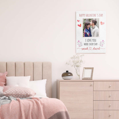 Canvas sign I Love You More Every Day romantic decor by Tailored Canvases with pink hearts on Tampa Home & Garden Store