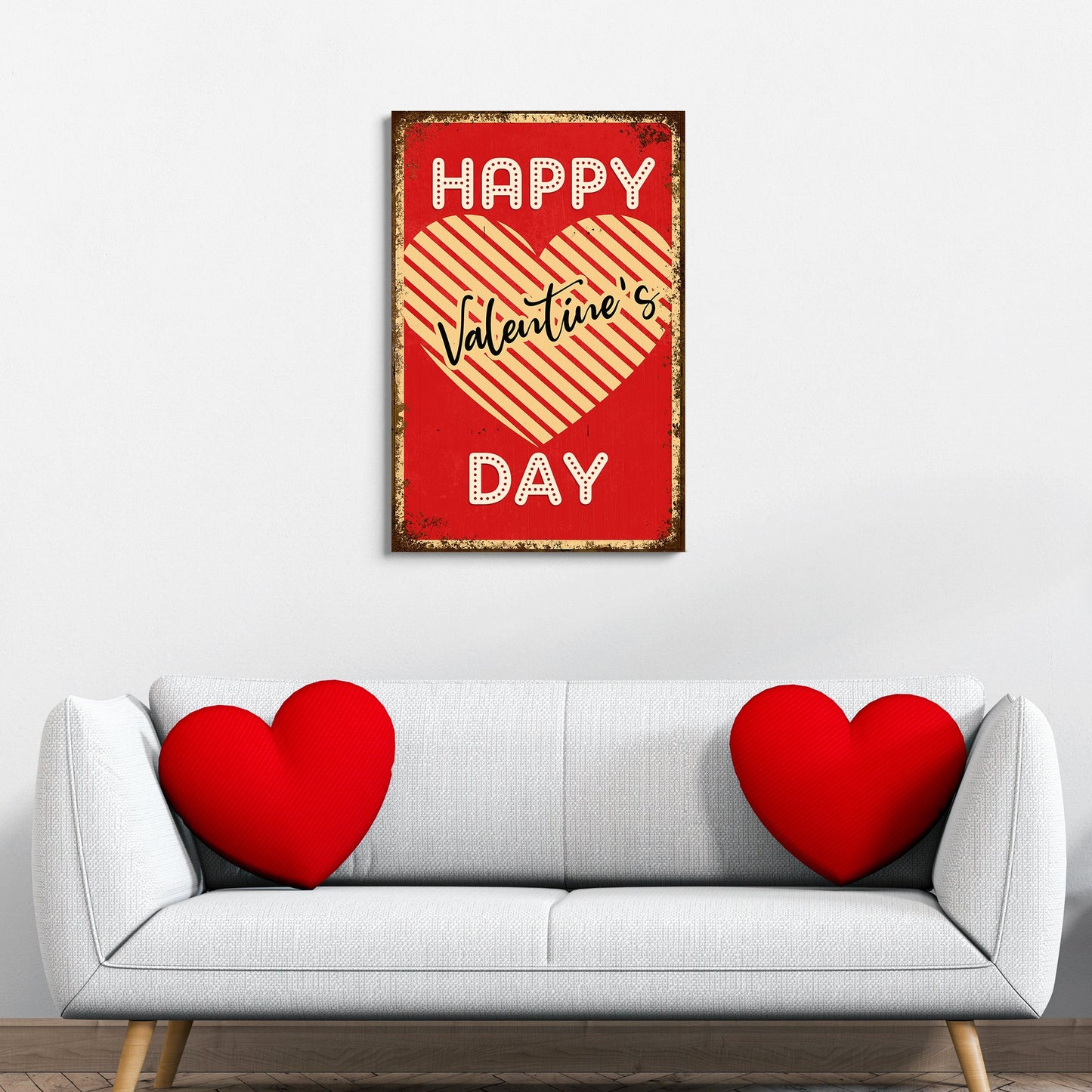 Valentine's Day Sign XII canvas by Tailored Canvases with red distressed finish and heart motif on Tampa Home & Garden Store