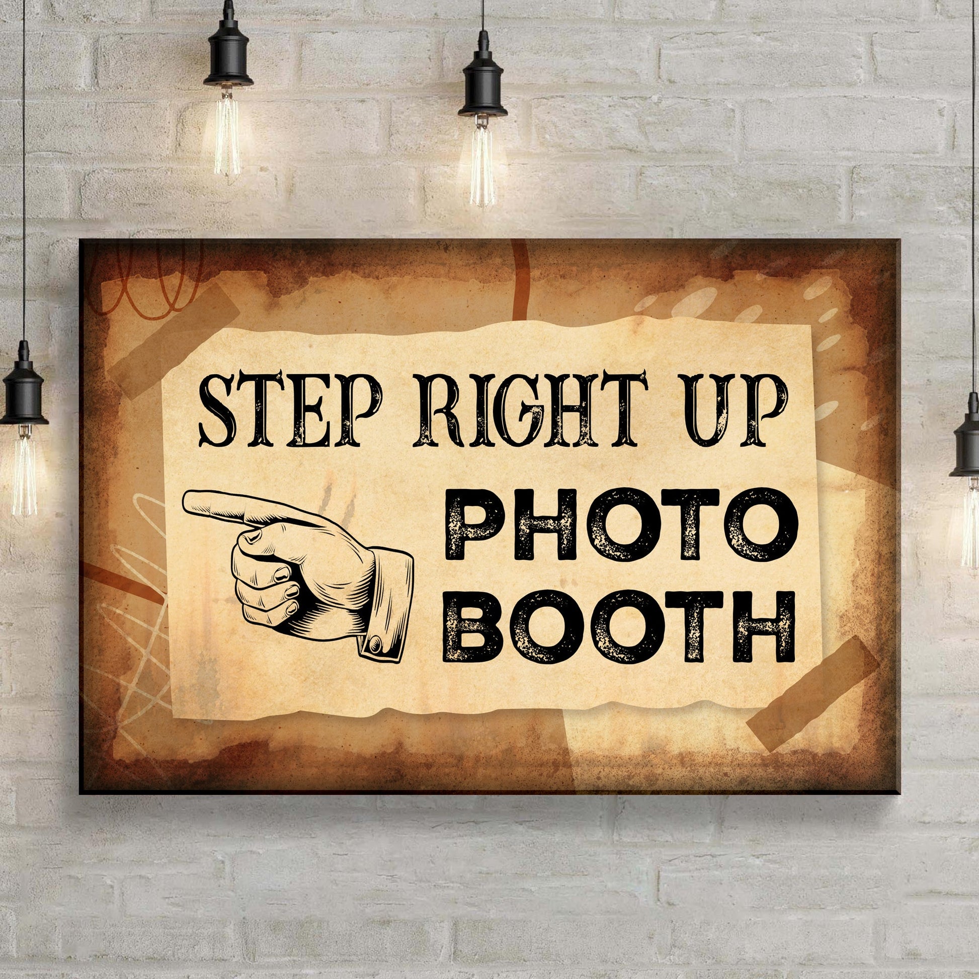 Step Right Up Photo Booth Sign canvas vintage carnival beige parchment brown frame on Tampa Home & Garden Store