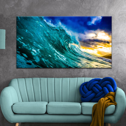 Fast Waves Canvas Wall Art by Tailored Canvases; turquoise wave close-up on blue sky canvas on Tampa Home & Garden Store