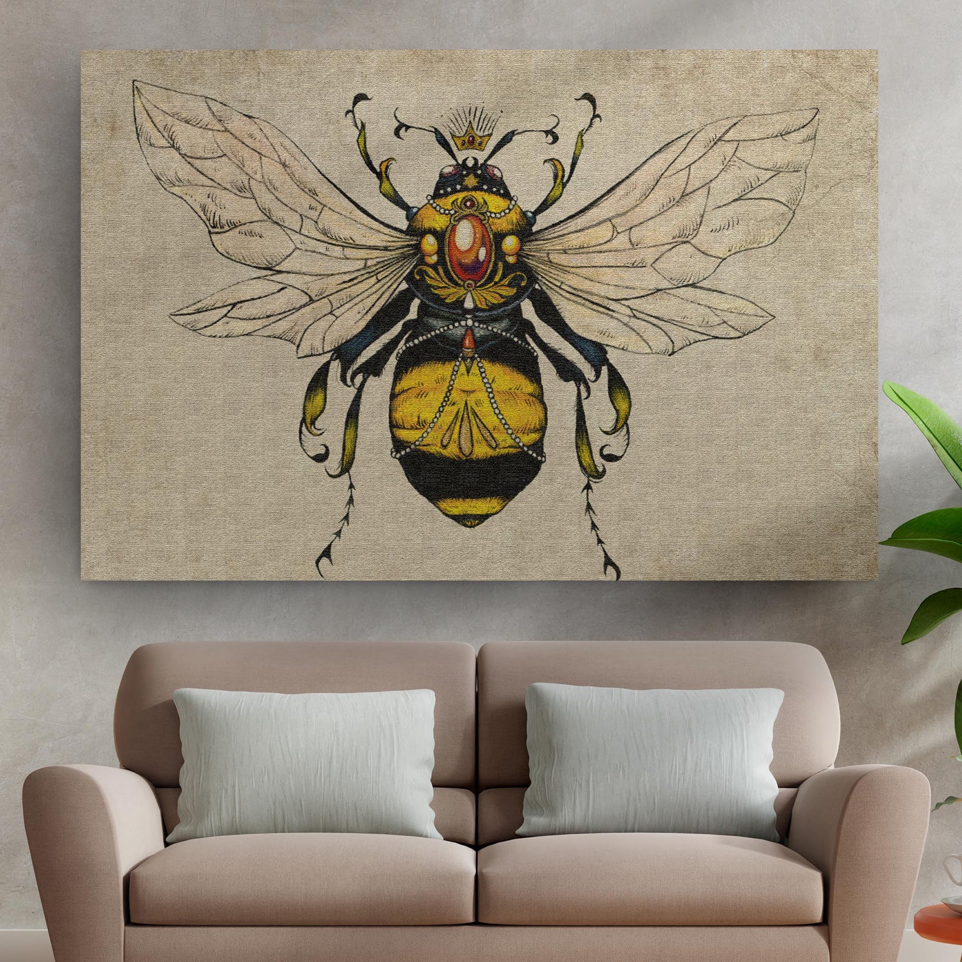 Vintage Queen Bee Canvas Wall Art by Tailored Canvases; yellow and black bee on canvas on Tampa Home & Garden Store