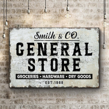 General Store sign canvas with distressed wood and black lettering Tailored Canvases on Tampa Home & Garden Store
