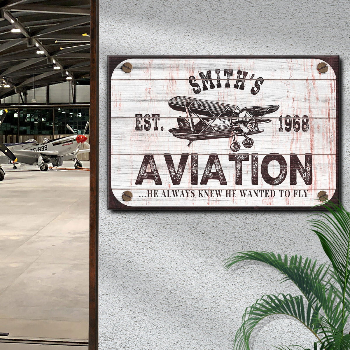 He Always Knew He Wanted To Fly Aviation Sign canvas Tailored Canvases white wood and airplane on Tampa Home & Garden Store
