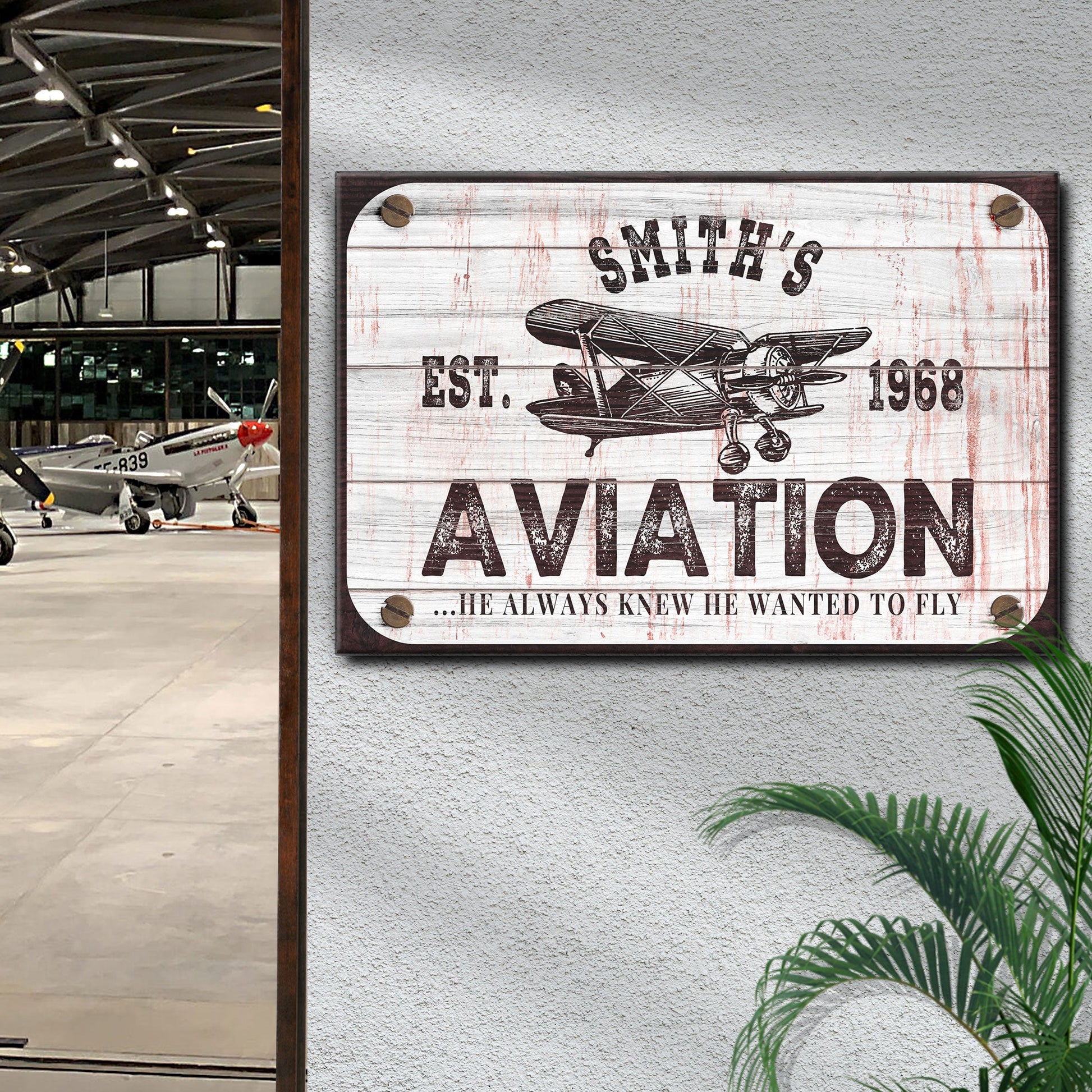 He Always Knew He Wanted To Fly Aviation Sign canvas Tailored Canvases white wood and airplane on Tampa Home & Garden Store