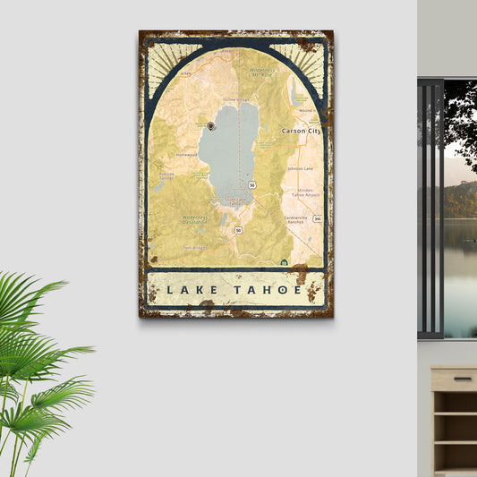 Lake Map Portrait Sign Canvas with vintage map print, rustic frame Tailored Canvases on Tampa Home & Garden Store
