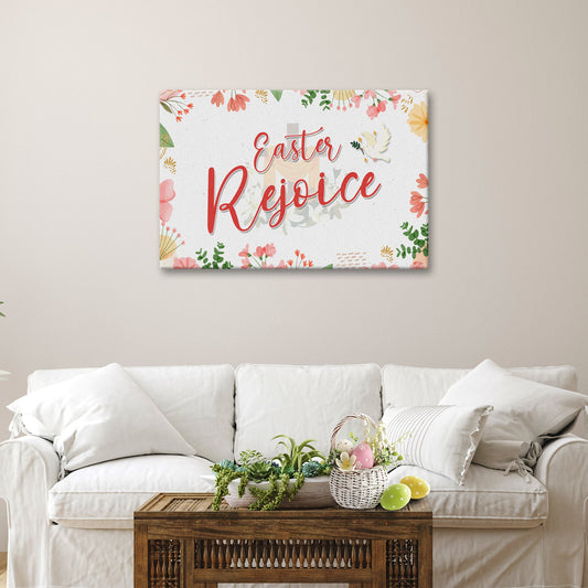 Easter Rejoice Sign canvas with pastel floral border by Tailored Canvases on Tampa Home & Garden Store