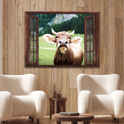 Cattle On Window Canvas Wall Art Tailored Canvases rustic wood frame cow peeking through window on Tampa Home & Garden Store