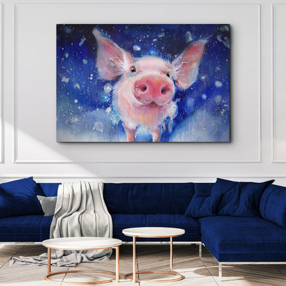 Fluffy Pig Watercolor Canvas Art Tailored Canvases pink pig on blue background Crafting Canvas on Tampa Home & Garden Store