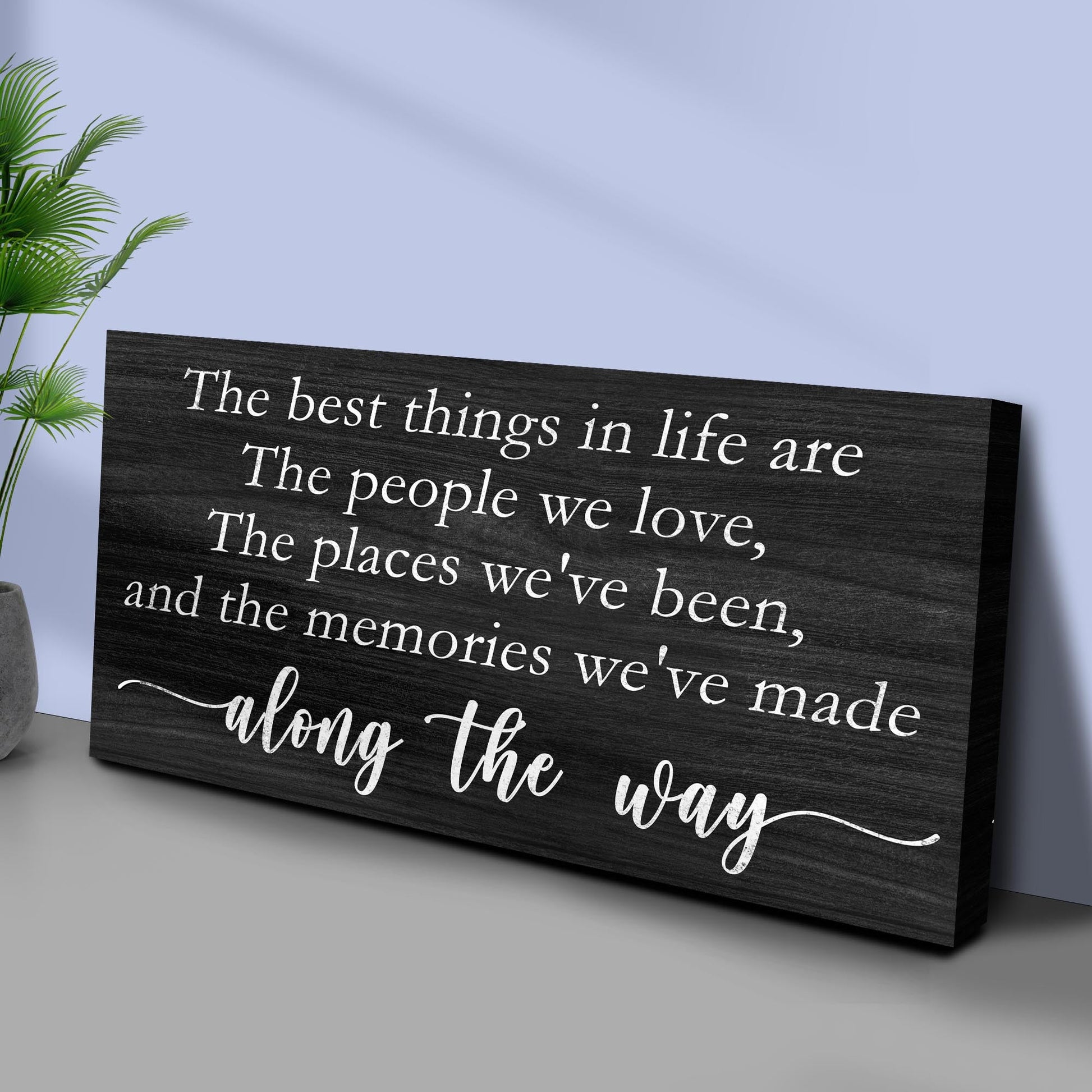The Best Things In Life Sign III canvas set, two black panels with white cursive quote on Tampa Home & Garden Store