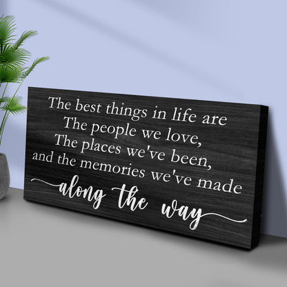 The Best Things In Life Sign III canvas set, two black panels with white cursive quote on Tampa Home & Garden Store
