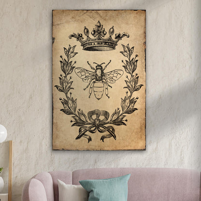 Queen Bee Vintage Painting Canvas Wall Art by Tailored Canvases, parchment crown motif on Tampa Home & Garden Store