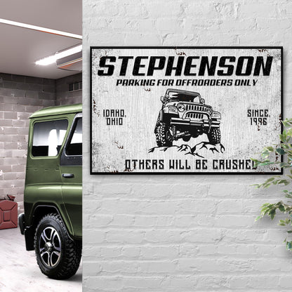 Parking For Offroaders Only Jeep Sign canvas by Tailored Canvases, rustic framed wall art on Tampa Home & Garden Store
