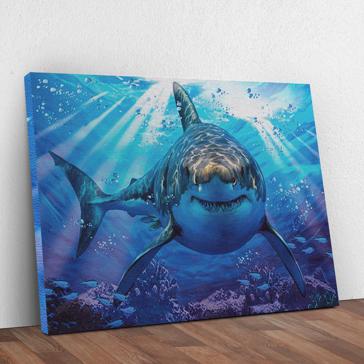 Underwater White Shark Canvas Wall Art by Tailored Canvases, blue ocean scene on canvas on Tampa Home & Garden Store