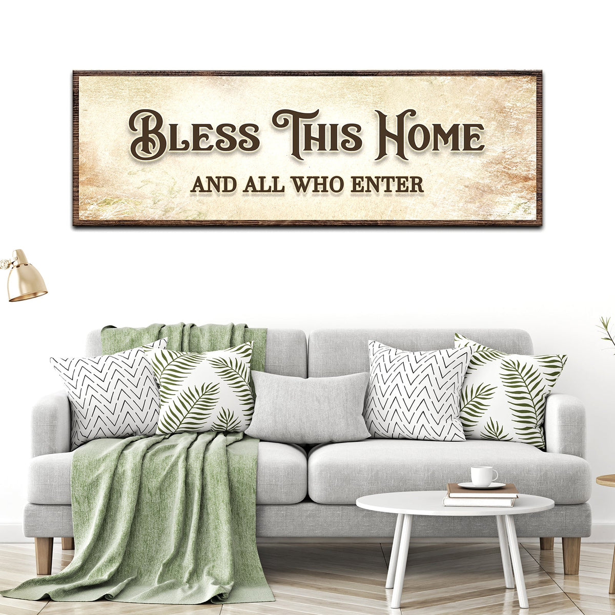Bless This Home And All Who Enter Sign canvas beige brown lettering Tailored Canvases on Tampa Home & Garden Store