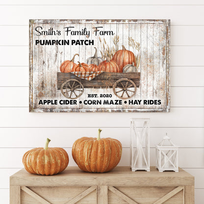 Family Pick Your Own Pumpkin Patch Sign II canvas sign by Tailored Canvases with pumpkins on Tampa Home & Garden Store