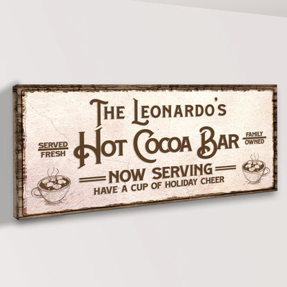 Hot Cocoa Bar sign canvas with vintage brown typography and cocoa cup art The Leonardos on Tampa Home & Garden Store