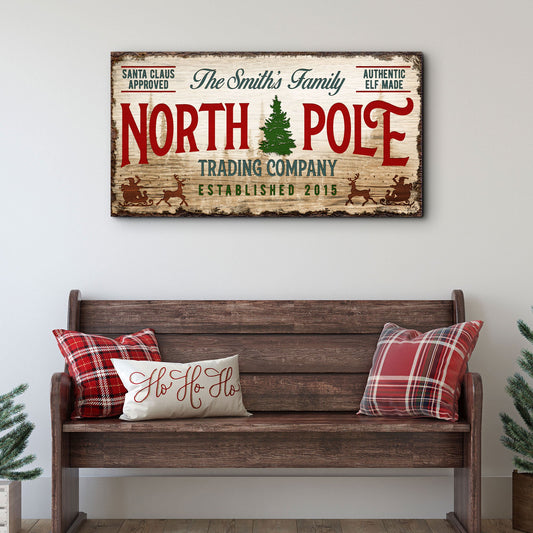 Canvas sign Christmas Trading Co North Pole rustic wood Tailored Canvases on Tampa Home & Garden Store