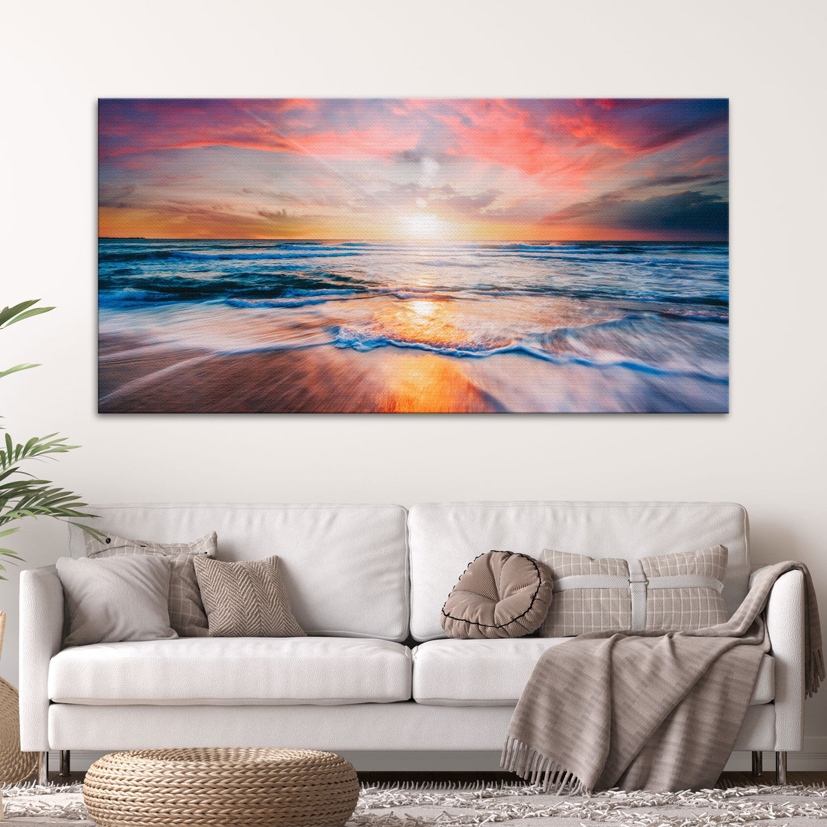 Sunrise Over The Horizon Canvas Wall Art by Tailored Canvases with warm sunset hues over the sea on Tampa Home & Garden Store