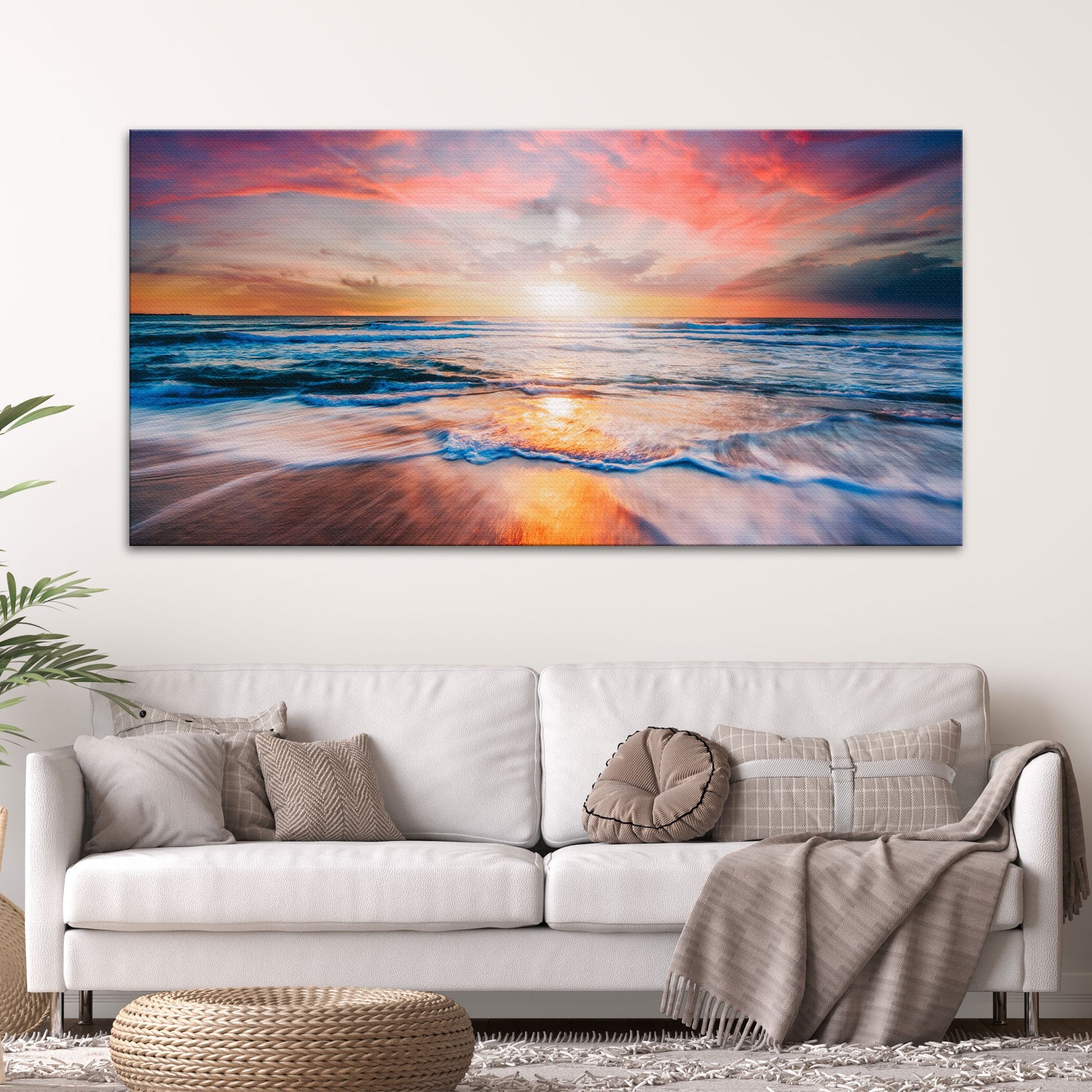 Sunrise Over The Horizon Canvas Wall Art by Tailored Canvases with warm sunset hues over the sea on Tampa Home & Garden Store