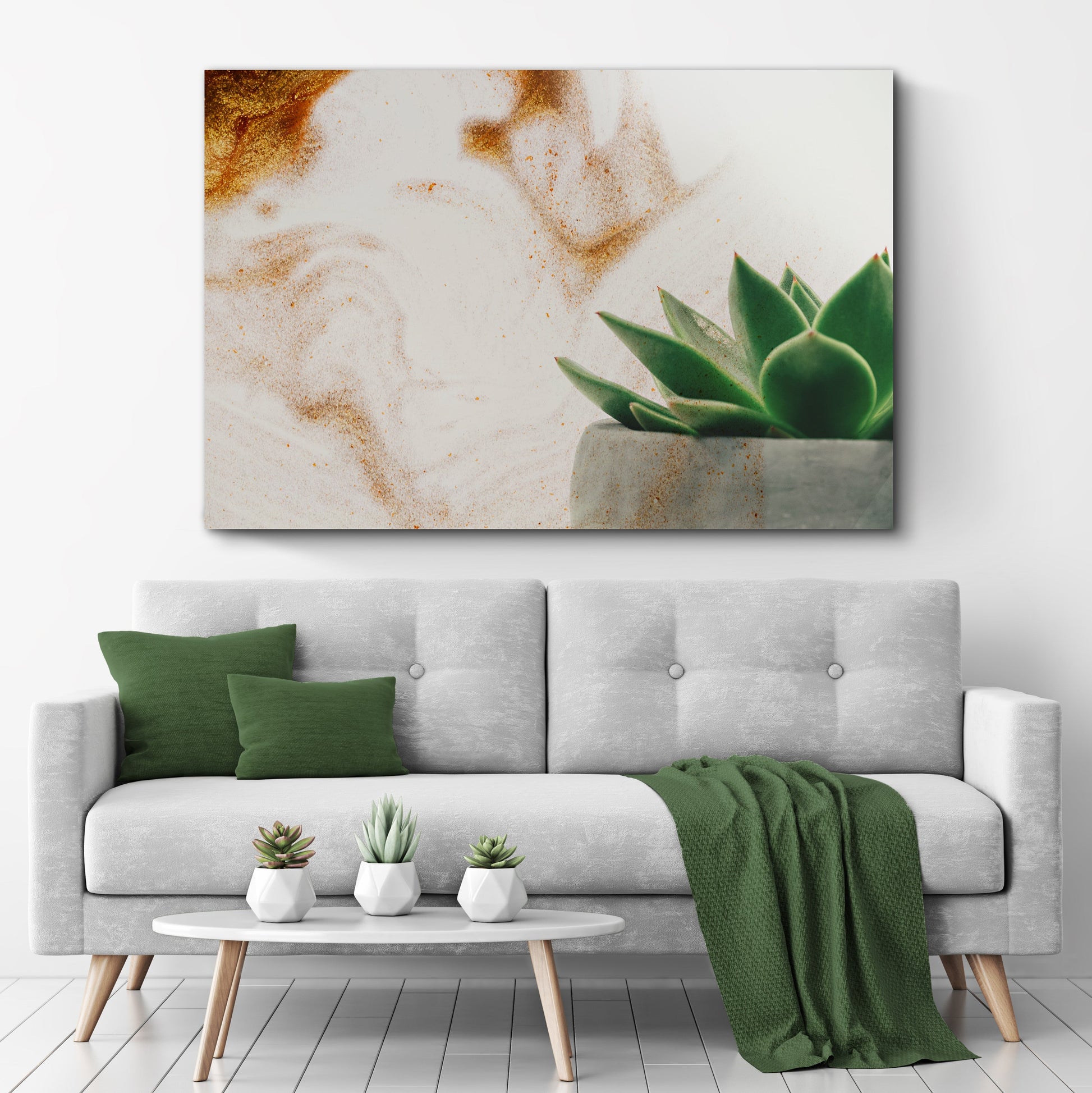 Stone Pot Succulent Plant canvas wall art with green succulent in stone pot on Tampa Home & Garden Store