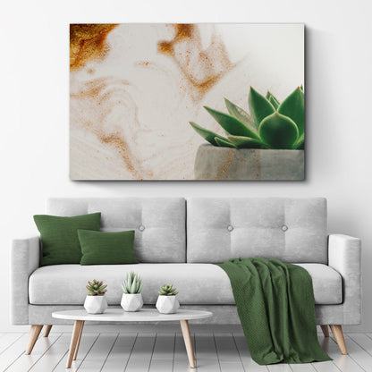 Stone Pot Succulent Plant canvas wall art with green succulent in stone pot on Tampa Home & Garden Store