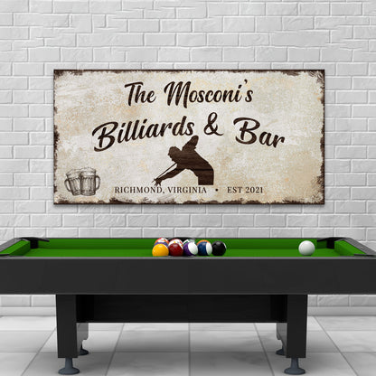 Billiards And Bar Sign II canvas craft by Tailored Canvases in beige rustic finish on Tampa Home & Garden Store