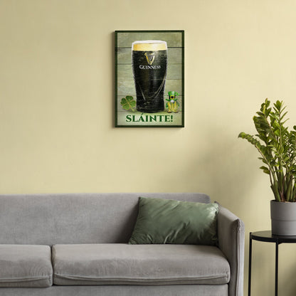 Sláinte! St Patrick's Day sign canvas featuring a Guinness pint on wood by Tailored Canvases on Tampa Home & Garden Store
