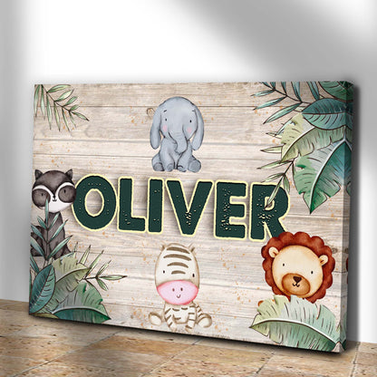 Safari Kids Room Sign canvas by Tailored Canvases with wood grain backdrop and elephant on Tampa Home & Garden Store