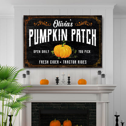 Pumpkin Patch Sign IV canvas by Tailored Canvases with black chalkboard background with Olivia's text on Tampa Home & Garden Store