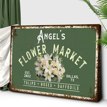 Flower Shop Sign II canvas by Tailored Canvases, green chalkboard with white lettering on Tampa Home & Garden Store
