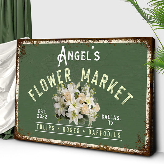 Flower Shop Sign II canvas by Tailored Canvases, green chalkboard with white lettering on Tampa Home & Garden Store